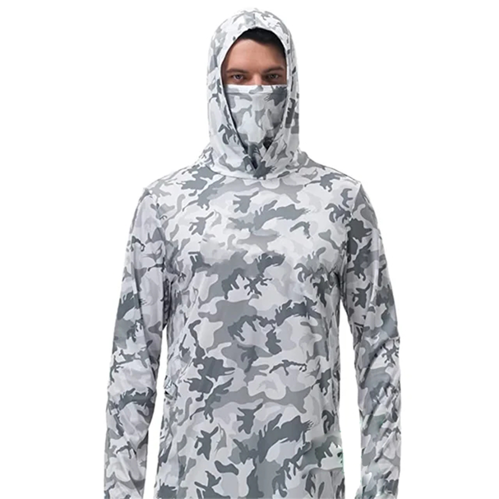 Fishing Hoodie - เสื้อฮู้ดตกปลาสำหรับผู้ชาย ลายพราง แขนยาว แห้งเร็ว ป้องกันรังสียูวี