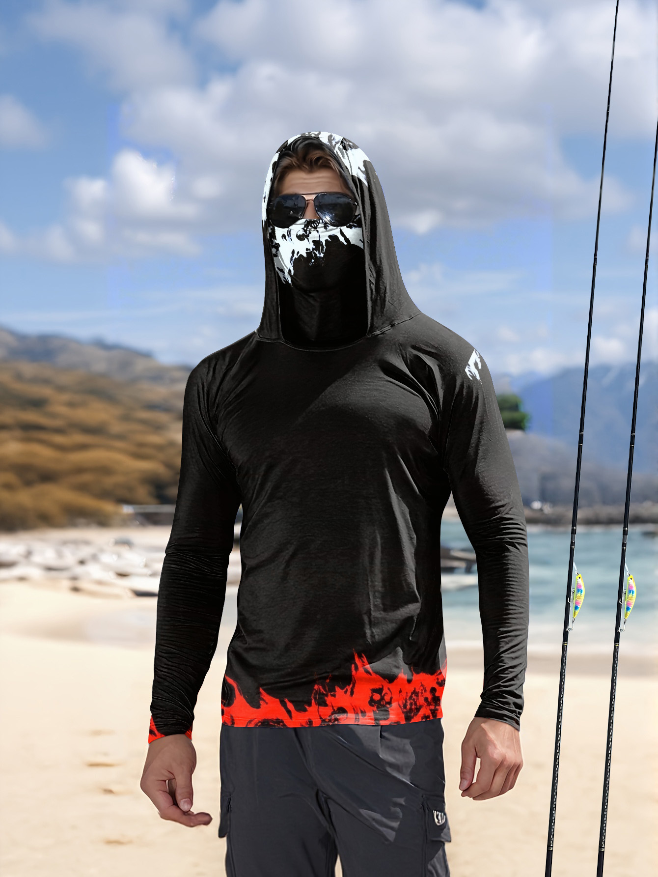 Fishing Hoodie - เสื้อตกปลาผู้ชายแบบมีฮู้ด แขนยาว เสื้อผ้าตกปลา เสื้อยืดตกปลา ป้องกันรังสียูวี เสื้อตกปลา