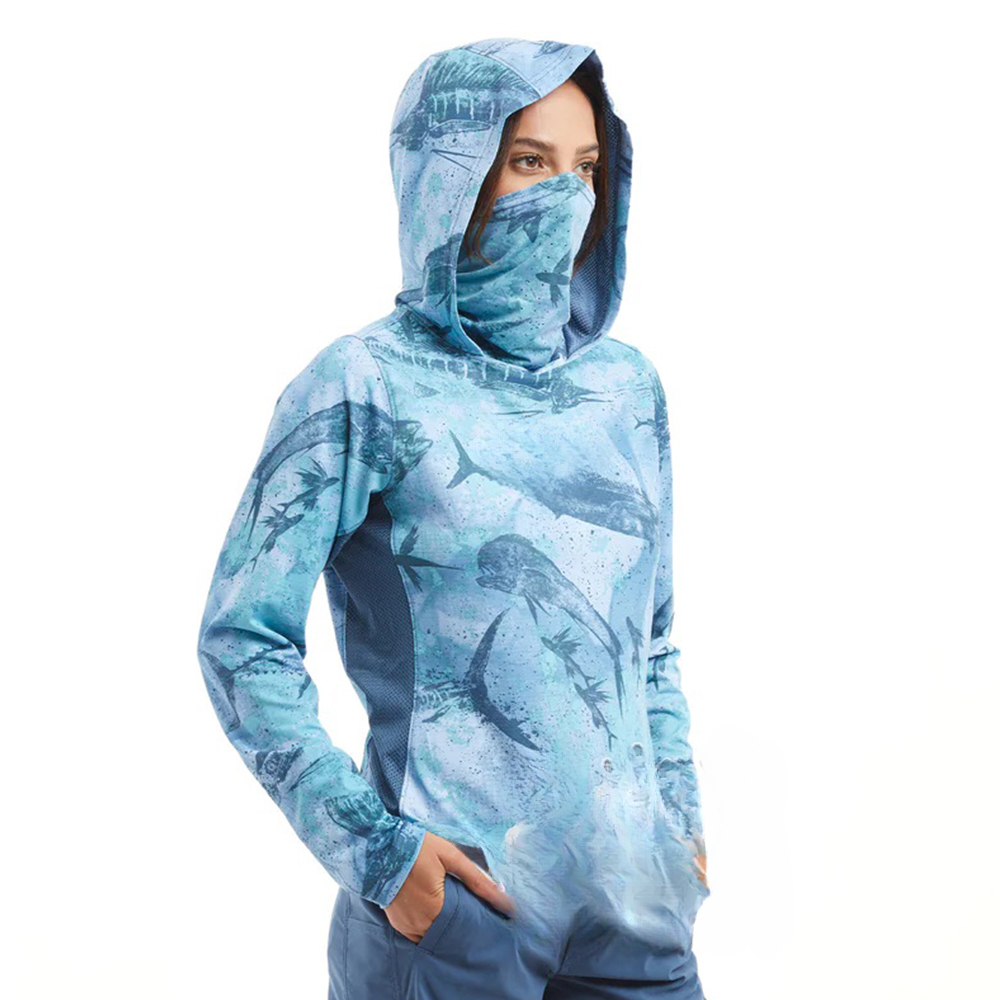 Fishing Hoodie - เสื้อยืดตกปลาสำหรับผู้หญิง แขนยาว ป้องกันรังสียูวี เสื้อฮู้ดตกปลา พร้อมหน้ากาก ระบายอากาศได้ดี