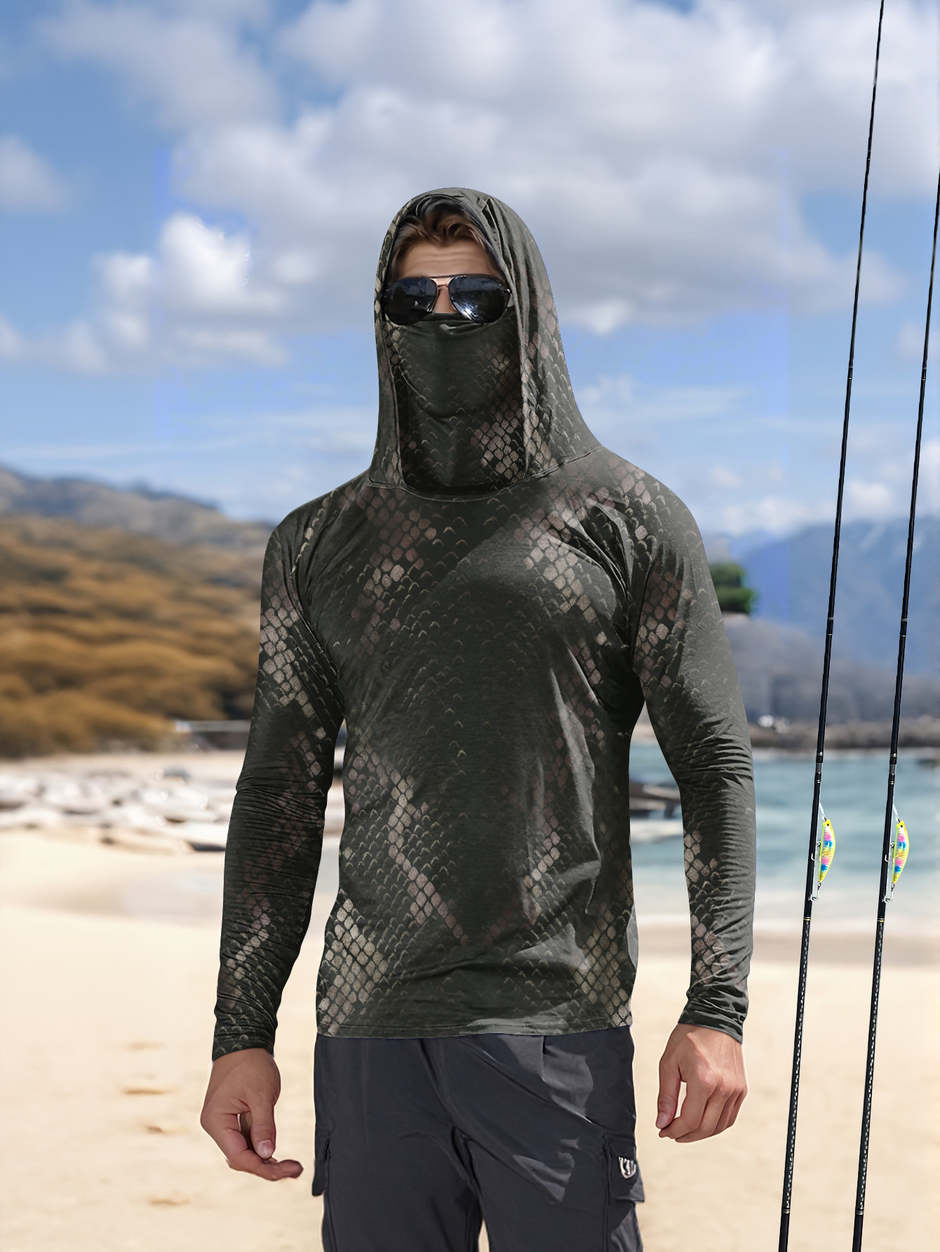 Fishing Hoodie - เสื้อตกปลาผู้ชายมีฮู้ดแขนยาวลายพรางกันแดดระบายอากาศป้องกันรังสียูวีน้ำหนักเบาเสื้อตกปลาทนเหงื่อ